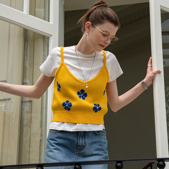 Siyazu Flower Patterns Sleeveless Street Style Plain Cotton tank top 2 c… - Picture 10 of 16